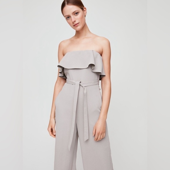 ARITZIA Babaton Strapless Flutter Jumpsuit In Taupe - Picture 2 of 6